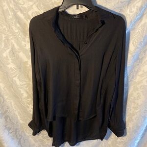Roma Renom Black button down shirt, designer with flaw see note S 2 100% Rayon